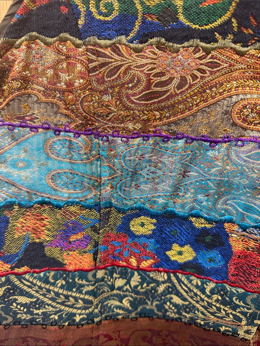 TravelSmith Jewel-Tone Patchwork Silk Blend Paisley Button Boho Vest Size L - Picture 8 of 9